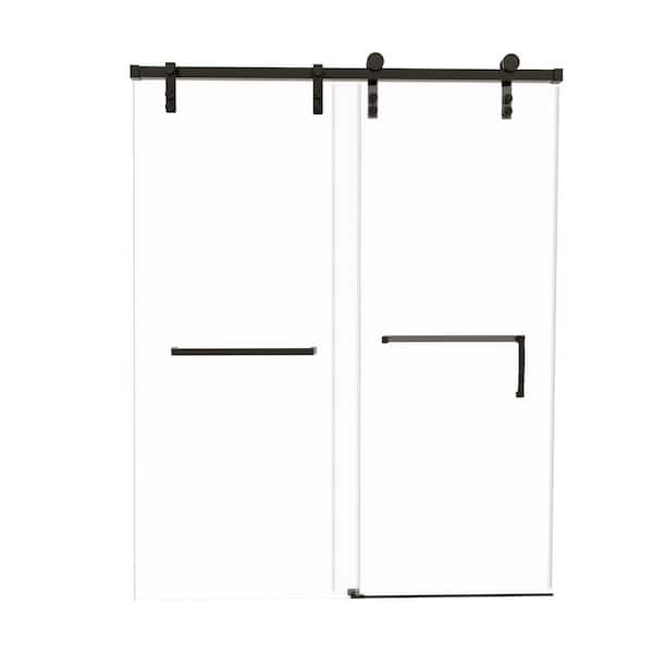60 in. W x 76 in. H Frameless Sliding Shower Door in Matte Black with Clear Tempered Glass (8mm)