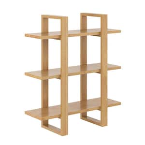 Benji 32 in. 3 Tier Floating Wall Bookcase, Decorative Display Modular Shelf in Solid Wood, Natural Brown