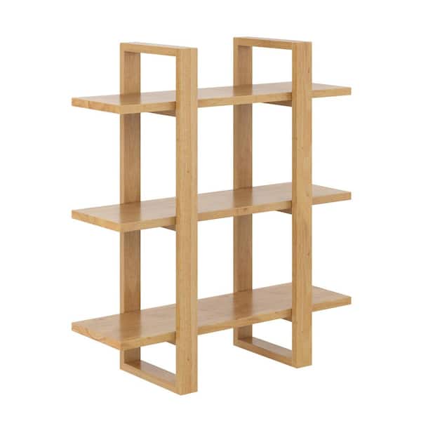 Nathan James Benji 32 in. 3 Tier Floating Wall Bookcase, Decorative Display Modular Shelf in Solid Wood, Natural Brown