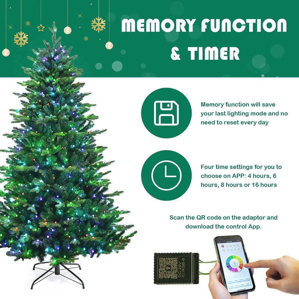 8-Foot Green Pre-Lit Artificial Christmas Tree with LED Lights