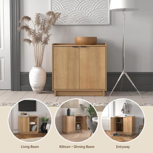 Prepac Simply Modern Oak 30 in. H x 30.75 in. W x 16 in. D 2 Door Accent Storage Cabinet with Adjustable Shelf OCBR 1810 1