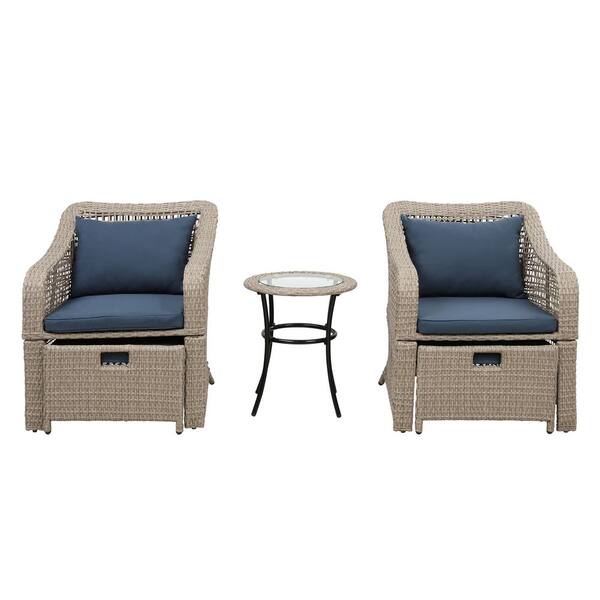 Unbranded Shanaia Brown 5-Piece Wicker Outdoor Sectional Furniture Set with Blue Cushions