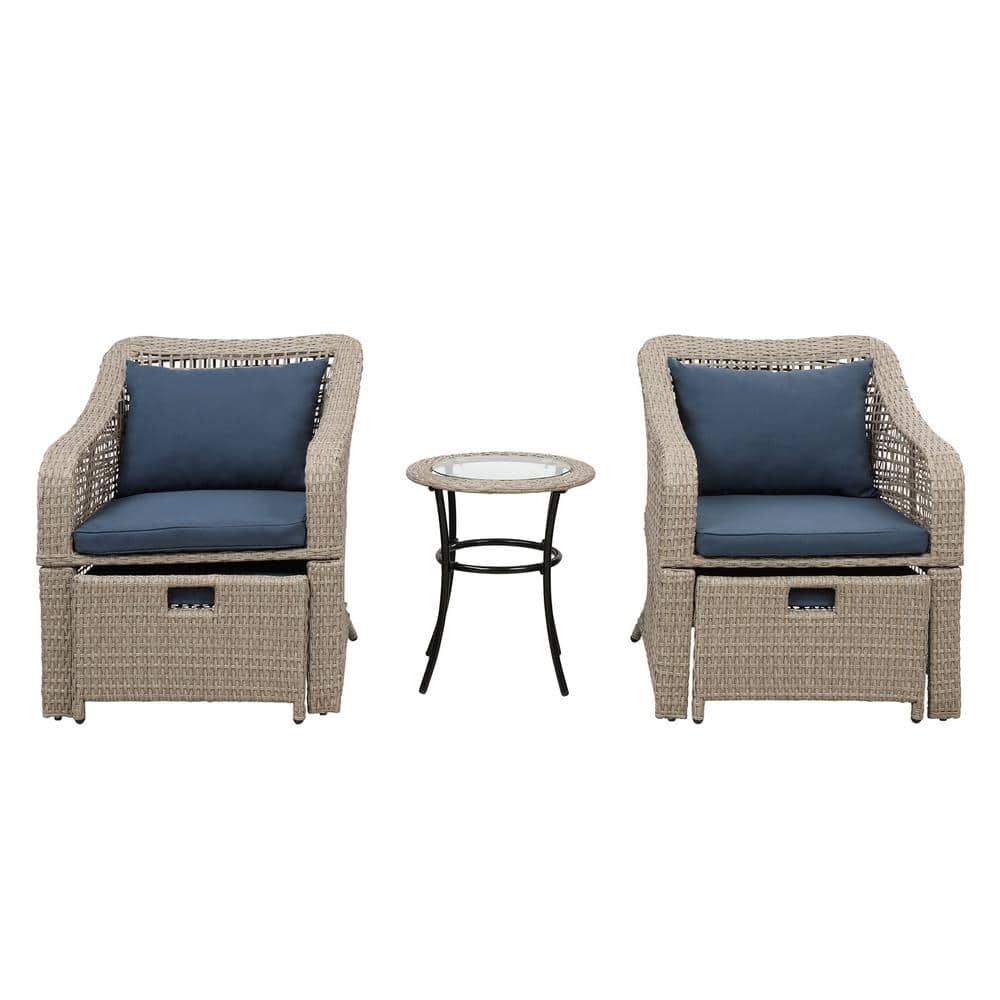 Shanaia Brown 5-Piece Wicker Outdoor Sectional Furniture Set with Blue Cush