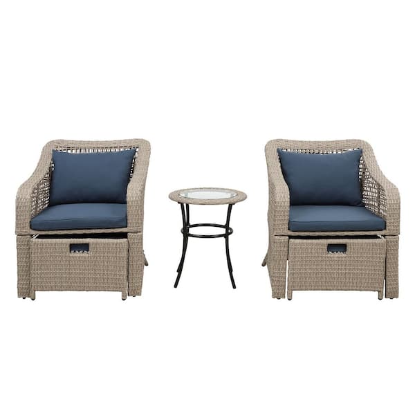 Utopia 4niture Lady Brown 5-Piece Wood Outdoor Patio Furniture Set with Blue Cushions