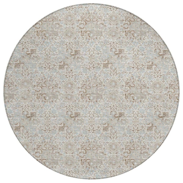Chantille Machine Washable Indoor/Outdoor Abstract ACN2783 Ivory 8 ft. x 8 ft. Round Rug