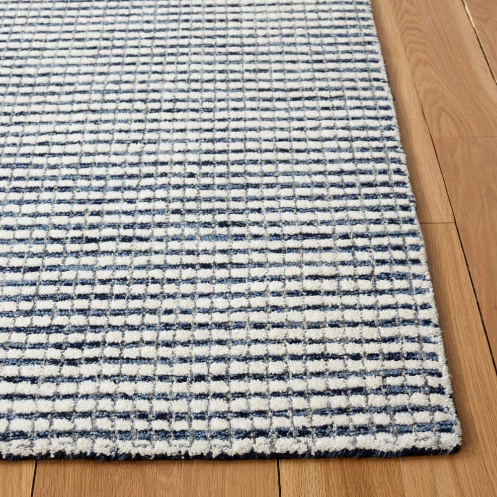 Ivory and Blue Abstract Wool Handmade Square Area Rug