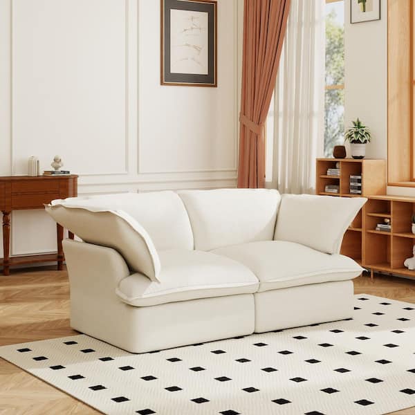 Oversized 83 in. Linen 2-Seater Loveseat Convertible Cloud Couch in White with Washable Covers for Apartment Bedroom
