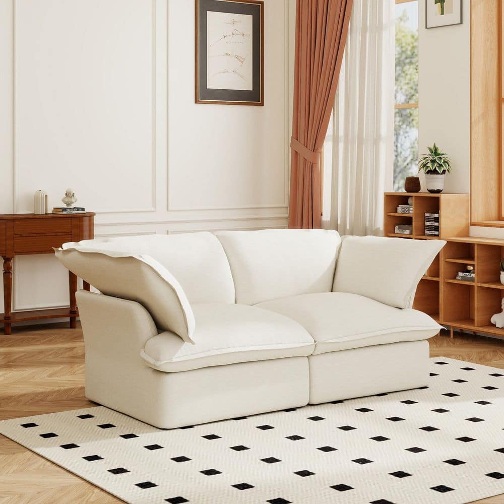 Cloud 83 in. Flared Arm Convertible 2-piece Linen Modular Sectional Sofa with Detachable Covers in White for Living Room price history on PriceWatchPro