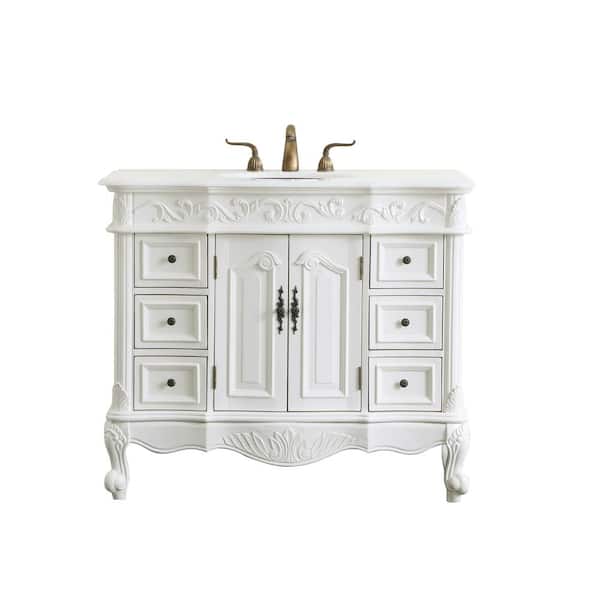 Unbranded Simply Living 42 in. W x 22 in. D x 36 in. H Bath Vanity in Antique White with Ivory White Engineered Marble