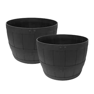 15 in. Barrel Black Indoor/Outdoor Recycled Rubber Self Watering Planter, (2-Pack)