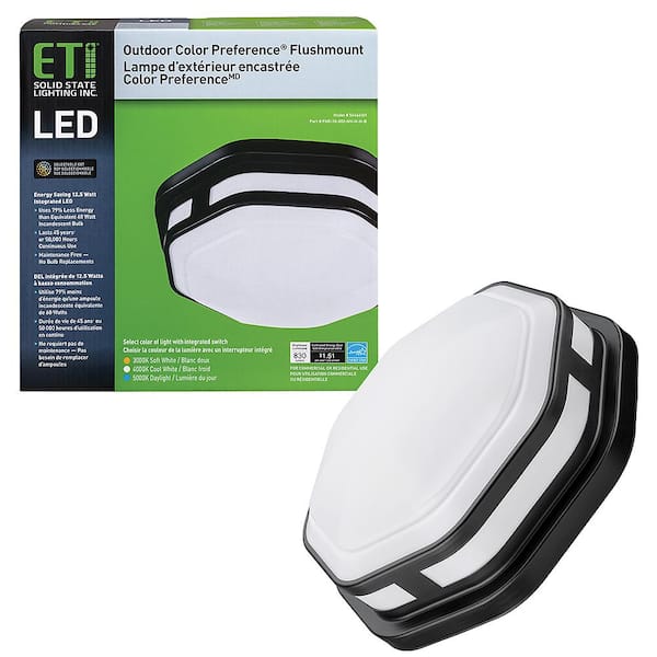 11 in. Octagon Black Indoor Outdoor Ceiling LED Light 3 Color Temperature Options Wet Rated 830 Lumens Front Side Porch