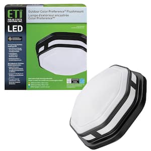 11 in. Octagon Black Indoor Outdoor Ceiling LED Light 3 Color Temperature Options Wet Rated 830 Lumens Front Side Porch