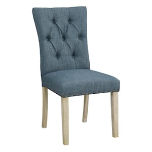 Preston Dining Chair 2-Pack with Antique Bronze Nailheads and Brushed Legs in Indigo Fabric