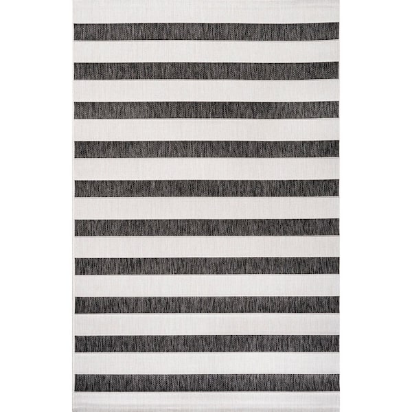 Aveiro Wide Stripe Black/Cream 8 ft. x 10 ft. Indoor/Outdoor Area Rug