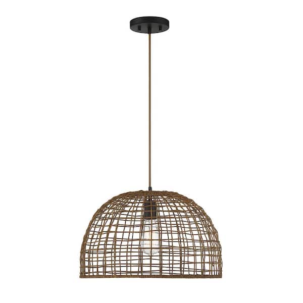 Savoy House Meridian 18 in. W x 12 in. H 1-Light Dark Brown Shaded Pendant Light