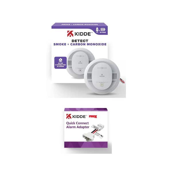 10-Year Battery Smoke/CO Detector with LED Lights and Quick Connect Adapter Combo