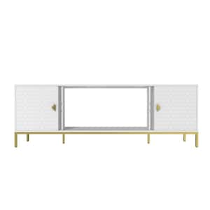 70 in. White Wood TV Stand TV Cabinet Console Table Fits TV's up to 80 in. w Support Legs and Adjustable Shelves