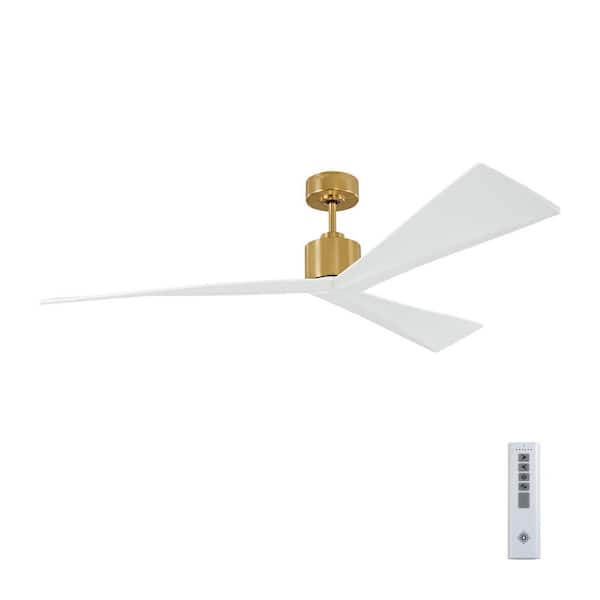Generation Lighting Adler 60 in. Indoor/Outdoor Burnished Brass Ceiling Fan with Matte White Blades, DC Motor and 6-Speed Remote Control