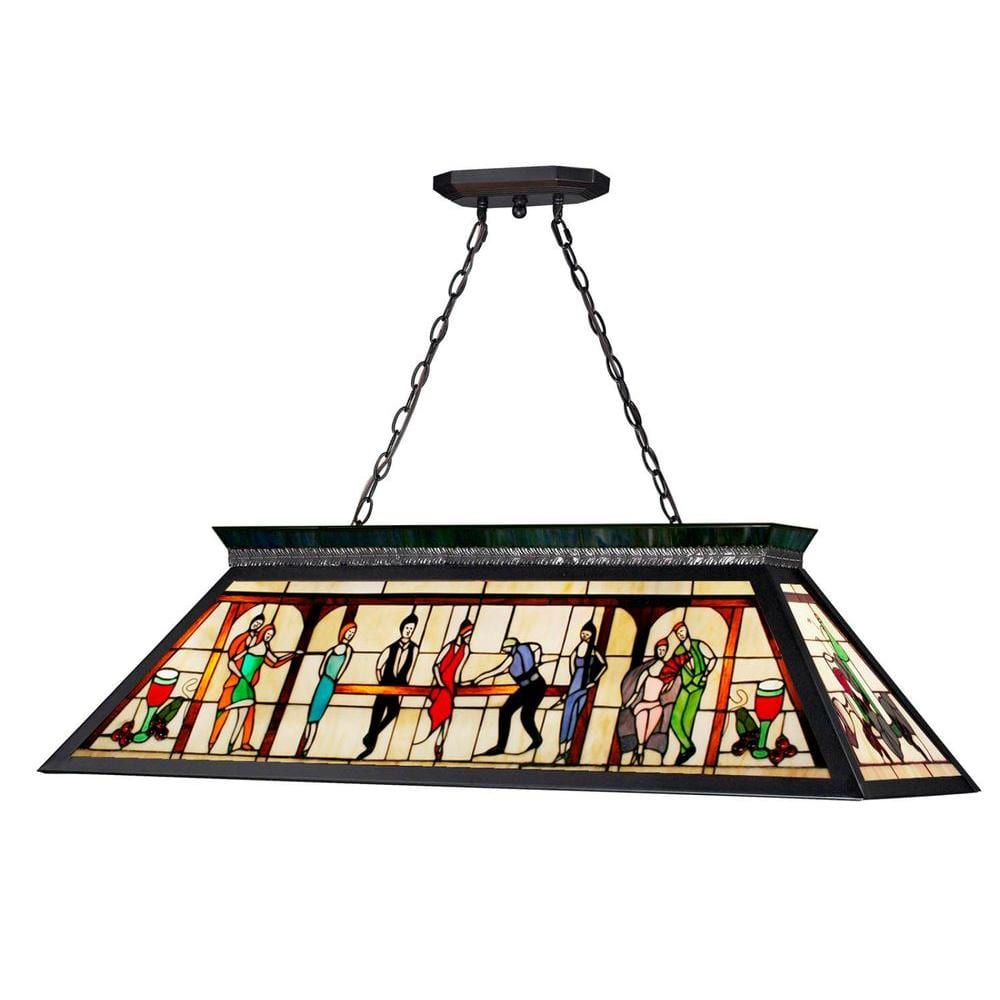 Multicolor Tiffany Glass 4-Light Island Pendant in Matte Black