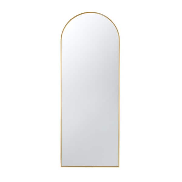 Unbranded 28 in. W x 74 in. H Arched Metal Framed Gold Mirror for Living Room
