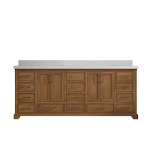 Charlotte Teak 84 in. W x 22 in. D x 36 in. H Double Sink Bath Vanity in Dark Natural with 2 in. Carrara Marble Top