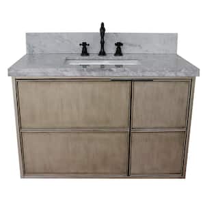 Scandi 37 in. W x 22 in. D Wall Mount Bath Vanity in Brown with Marble Vanity Top in White with White Oval Basin