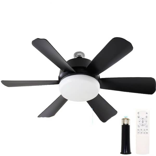 18 in. Black Socket Indoor Ceiling Fan with Light, Modern Screw Ceiling Fan with Remote