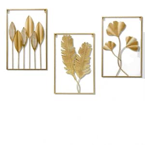 17" x 12" Gold Metal Leaf with Frame Wall Decor(Set of 3)