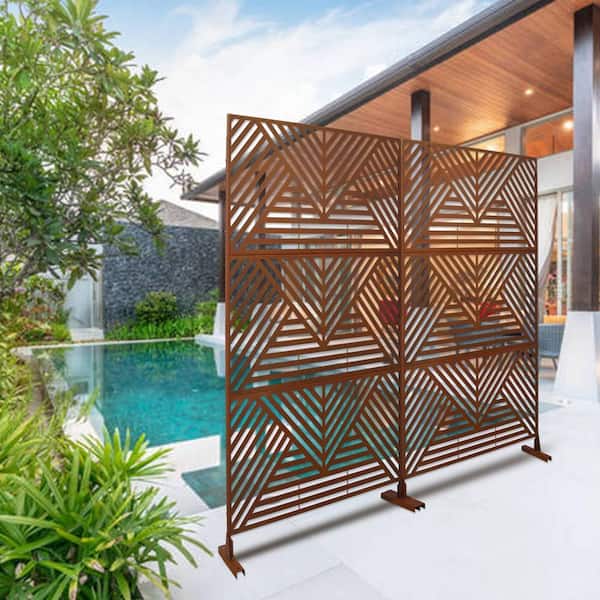 ガーデン フェンス Rust Red 76 in. Steel Garden Fence Outdoor Privacy Screen