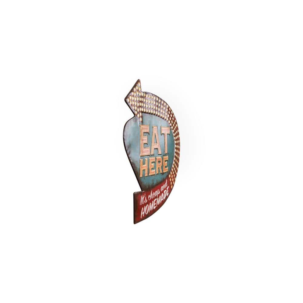 Vintage Multicolor Tin Eat Here Wall Decor Sign