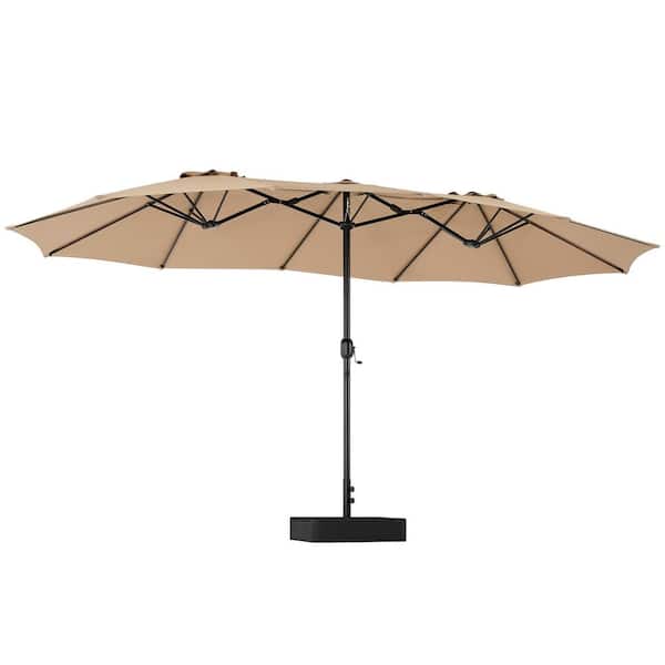 FIRNEWST 15ft Large Patio Umbrella with Base Included, Rectangle Table Umbrella Outdoor Patio, Outside Umbrellas in Khaki