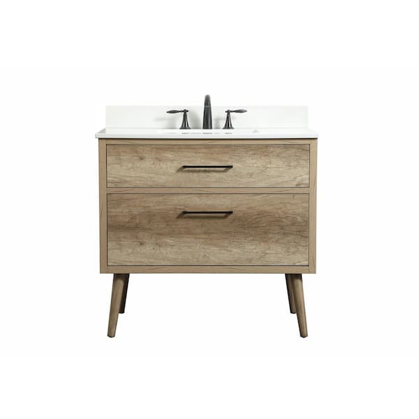Unbranded Simply Living 36 in. W x 22 in. D x 33.5 in. H Bath Vanity in Natural Oak with Ivory White Engineered Marble Top