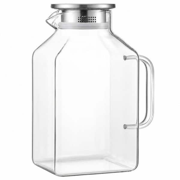 1 Gal. Square Glass Pitcher with Lid, Handle and Spout for Iced Tea, Coffee, Juice, Beverage, Hot and Cold Drink