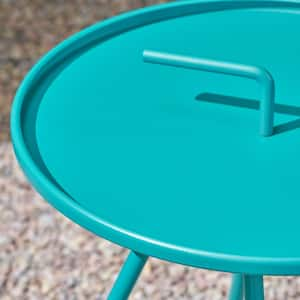 Vida Teal Round Metal Outdoor Patio Side Table