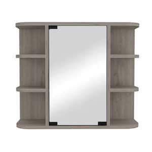 23.62 in. W x 7.48 in. D x 19.68 in. H Bathroom Storage Wall Cabinet with Mirror and 9 Shelves in Gray