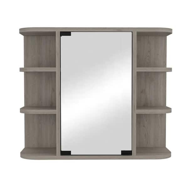 Unbranded 23.62 in. W x 7.48 in. D x 19.68 in. H Bathroom Storage Wall Cabinet with Mirror and 9 Shelves in Gray