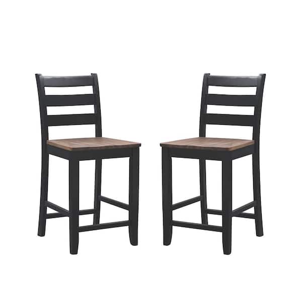 Linon Home Decor Lenney 24.5 in. Black Full Back Wood Counter Stool with Wood Seat Set of 2