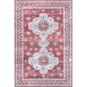 Norma Machine Washable Traditional Medallion Rust 4 ft. x 6 ft. Area Rug