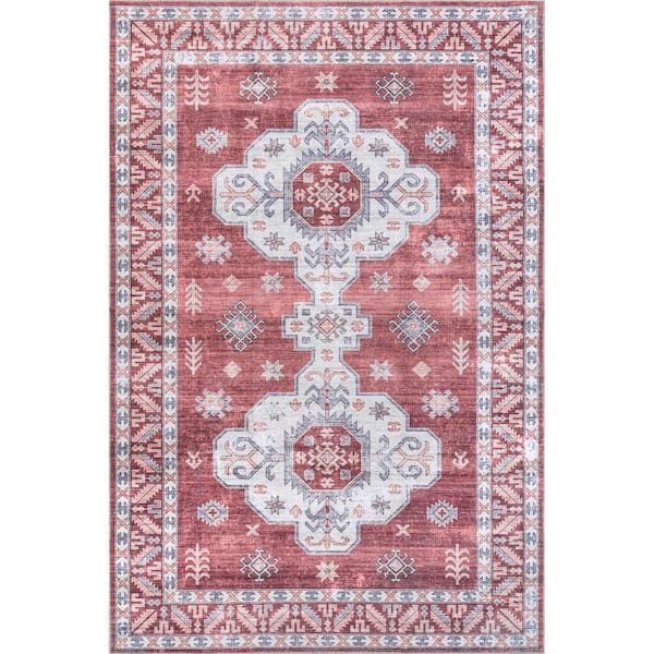 nuLOOM Norma Machine Washable Traditional Medallion Rust 4 ft. x 6 ft