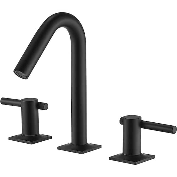 FLG 8 in. Widespread Double Handle Bathroom Faucet with Pop-Up Drain Kit Modern Brass 3-Holes Sink Basin Taps in Matte Black
