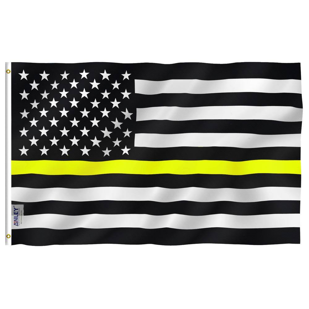 Fly Breeze 3 ft. x 5 ft. Polyester Thin Yellow Line USA Flag 2-Sided Flag B