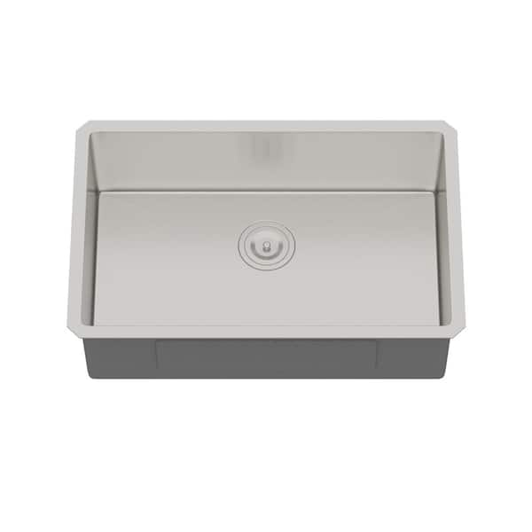 26 in. Drop-In/Undermount 16 Gauge Single Bowl Brushed Nickel Stainless Steel Kitchen Sink with Drain Strainer