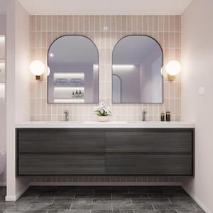 Sage 84 in. W Vanity in Gray Oak with Reinforced Acrylic Vanity Top in White with White Basins