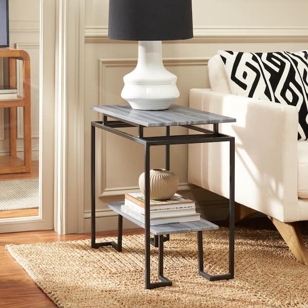 SAFAVIEH Guernica 24 in. Gray/Black Rectangle Metal End Table with Shelves