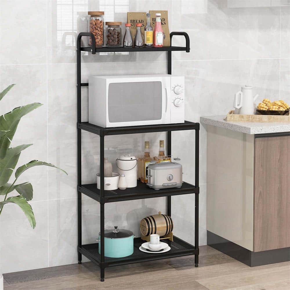 Total Tactic HW57754DK 4 Tier Kitchen Microwave Storage Rack with Metal Shelves Black