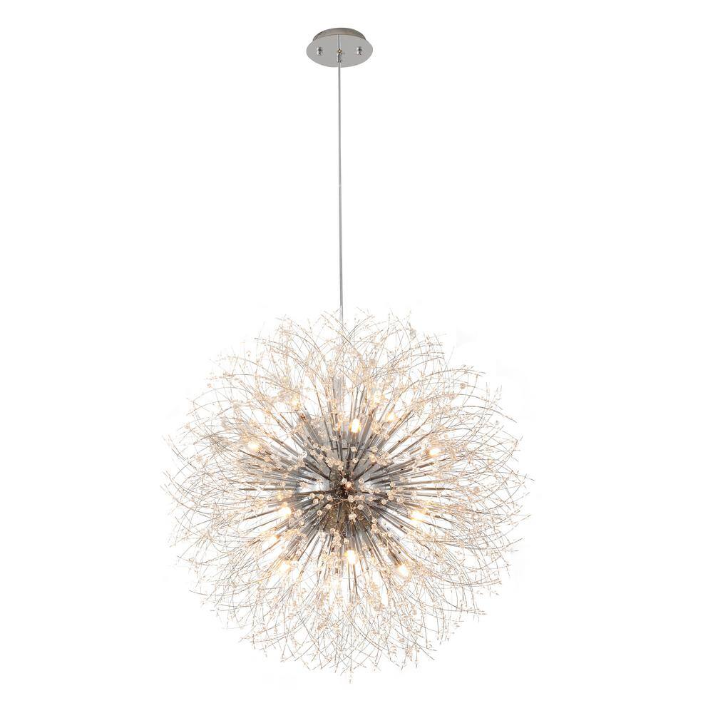 Kenni 16-Light Gray Stainless Steel Chandelier With Clear Crystal Accents