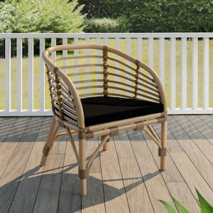 Cushioned Boho Aluminum Outdoor Lounge Chair with Wicker Accents and Black Cushion