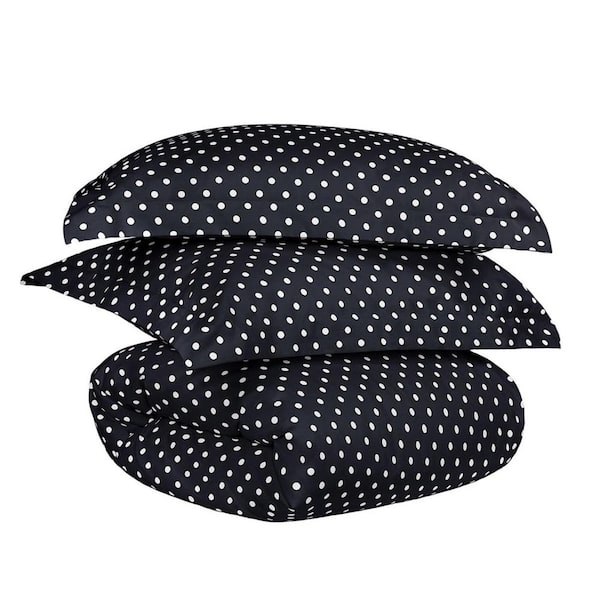 HomeRoots Black Polka dot King Cotton Duvet Cover Set