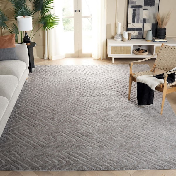 Tahoe Shag 9 ft. x 12 ft. Gray Solid Geometric Area Rug