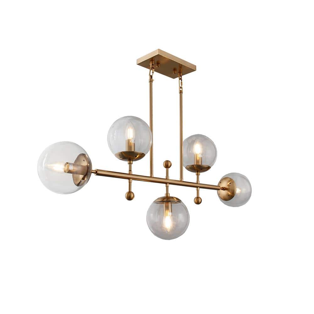 5-Light Brass Globe Shaded Chandelier with no bulbs included